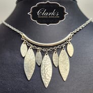 Clarks Diamond Jewelers - Silver Tone Metal Bar Necklace with Leaves
